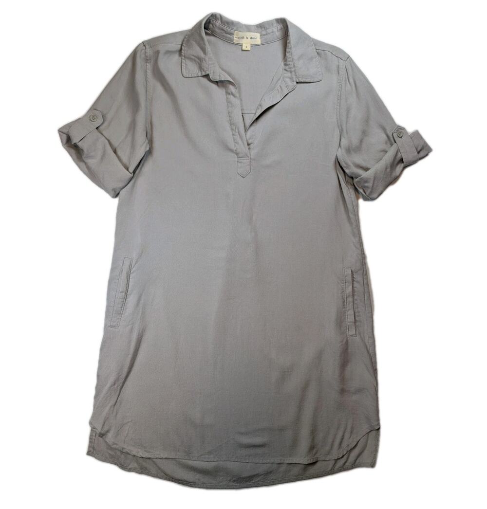 Cloth & Stone Lyocell Shirt Dress Gray Roll Tab Sleeve Tunic Relaxed Small